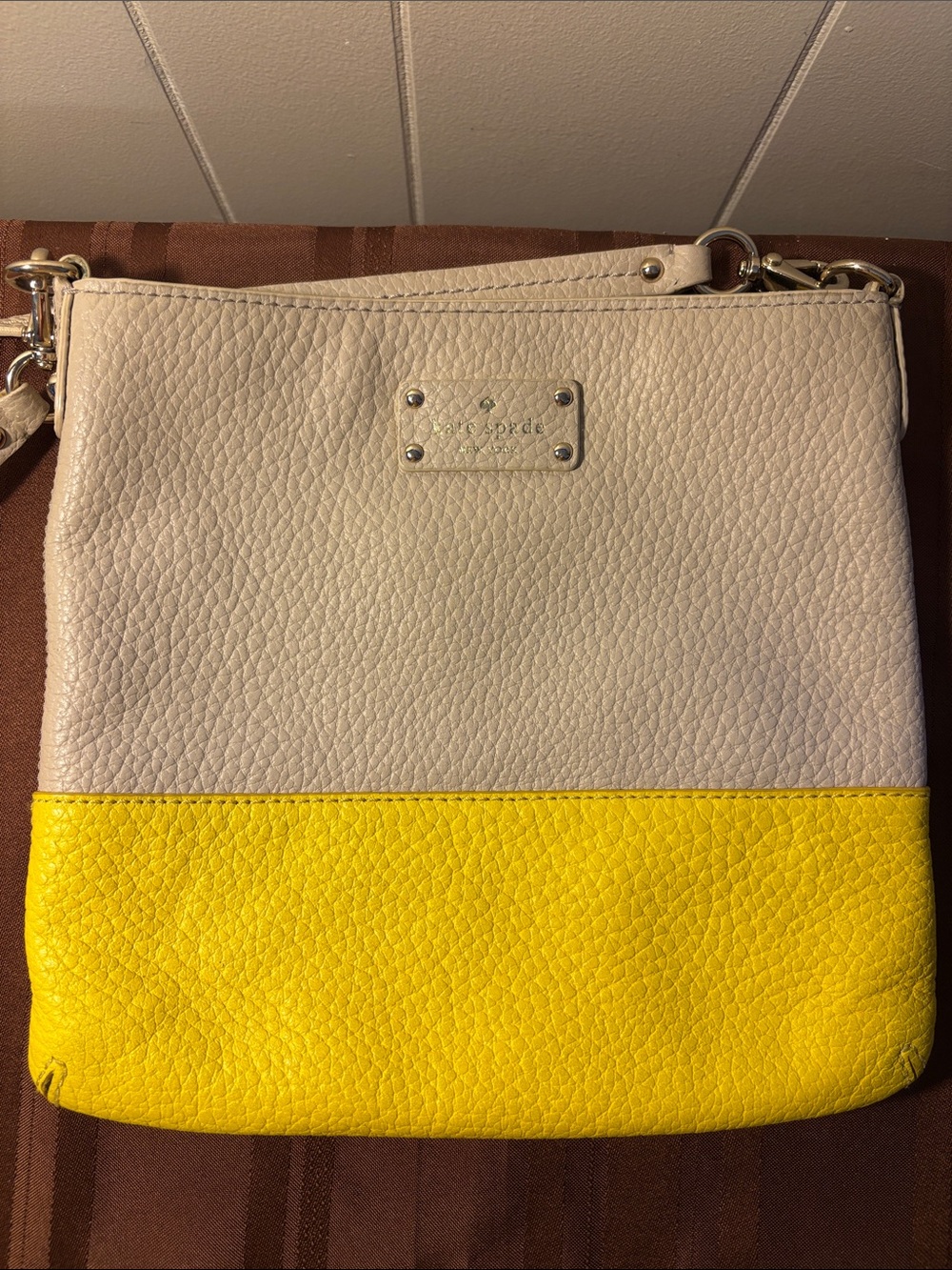 EUC Kate Spade Grove Court Cora Colorblock Crossbody Bag - Cream/Yellow Leather